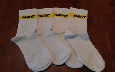 2 PAIRS !  Women Men's PRO Cycling Socks  Breathable, Mavic White size M - Image 1 of 3