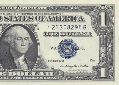 1957-B UNITED STATES SILVER CERTIFICATE $1 **STAR NOTE** (( GEM UNC )) - Image 1 of 4