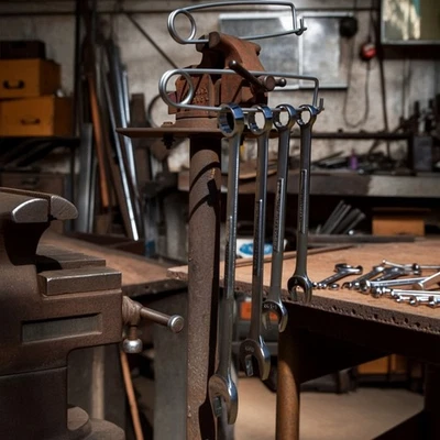 Herramientas de mano, portaherramientas, caja de herramientas, antiguo, artesano, a presión, llave, enchufe Foto 1 de 4