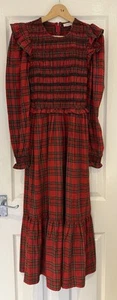 By Iris Freya Red Tartan Print Smock Midi Dress - Size XS - Picture 1 of 13