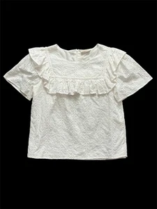Rachel Parcell Top Medium White Eyelet Ruffle Lined Short Sleeve Blouse - Picture 1 of 8