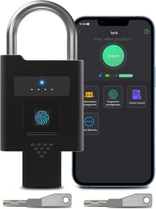 eLinkSmart Fingerprint Padlock Bluetooth Keyless Lock w/ Key Backup IP67 - Picture 1 of 9