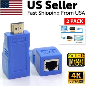 1080P 4K HDMI Extender to RJ45 Over Cat 5e/6 Network LAN Ethernet Adapter 2PCS - Picture 1 of 9