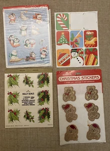 Vintage Hallmark Weihnachtsaufkleber Pinguine Teddybären Stechpalme Robben 80er 90er - Bild 1 von 4
