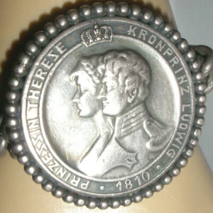 Antique Crown Prince Ludwig Princess Therese 1810 medal silver bracelet Germany - Picture 1 of 8