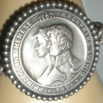 Antique Crown Prince Ludwig Princess Therese 1810 medal silver bracelet Germany - Image 1 of 4