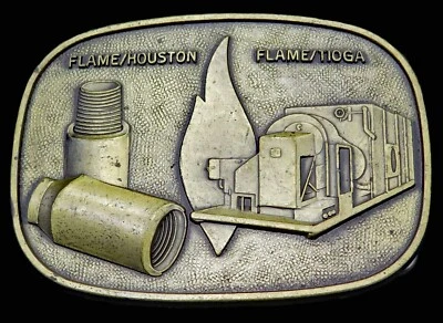 Hebilla de cinturón vintage Detroit Flame Hardening Houston Tioga Foto 1 de 3