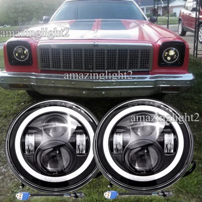 2x Fit CHEVROLET El CAMINO 1971-1975 7" Round LED HEADLIGHTS HALO DRL HI/LO Beam - Image 1 of 4