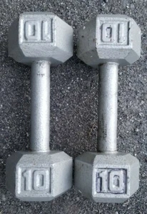 Two 10 lb. Cast Iron hexDUMBBELLS - 20 lbs. - non roll Hex dumbbell hand Weights - Picture 1 of 1