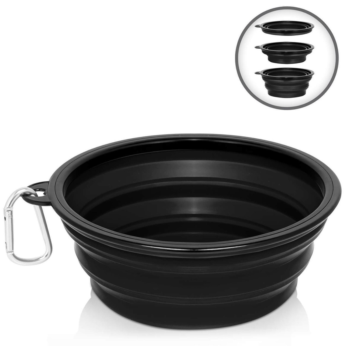 Set 2 Ciotole Pieghevoli In Silicone Nero Per Cani E Gatti, Con Coperchio E Moschettone, 350 Ml, Ideali Per Viaggi E Campeggio