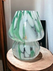 W&A Home Decor Confetti Glass Mushroom Light Open Top Warm White Led Battery