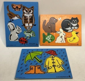 Judy Instructo Wood Peg Puzzles 1970s Animals Pets Rain Collage 3 LOT - Picture 1 of 19