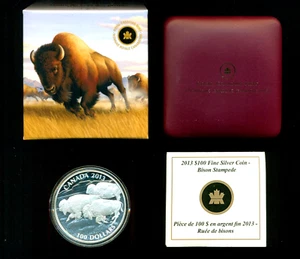 2013 $100 FINE SILVER COIN 1.09 Oz BISON STAMPEDE LIMITED ED. 50 000 COINS - Bild 1 von 12