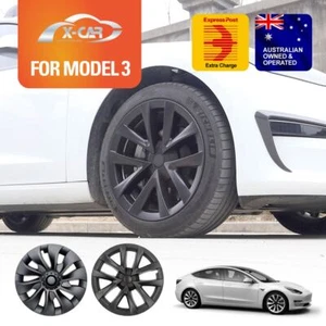 Tesla Model 3 Wheel Cover Hub Caps Rim Hubcap Plaid Arachnid Matt Black Set of 4 - Picture 1 of 23