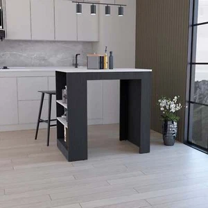 Kitchen Island, Kitchen Bar Table 36" H, with 3-Side Shelves, White, Wengue/ Ibi - Picture 1 of 6