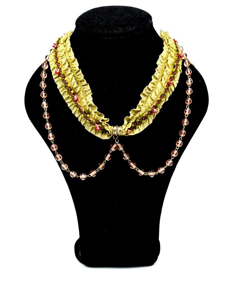 Hermoso collar gargantilla de tela vintage de Michal Negrin con cuentas rosas único Foto 1 de 4