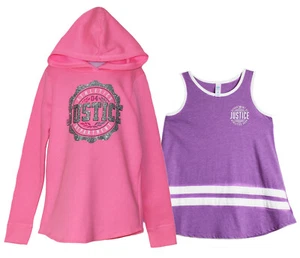 Justice Girls Athletics 2-Pc Set Pink Hoodie Sweatshirt Silver Logo Purple Tank - Picture 1 of 5