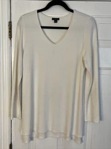 Blusa túnica mediana para mujer J JILL WEAREVER manga larga acanalada cuello en V blanca - Imagen 1 de 12