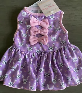 EINFACH WACKELN LILA ROSA BORTE SCHLEIFE ""HASEN"" OSTERN Kleid Welpe/Hund klein - Bild 1 von 2