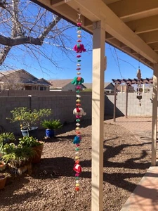 55" Hanging String of Fabric Wool Felted? Elephants Garland Beads Boho Colorful - Picture 1 of 7