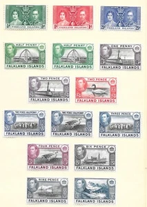 FALKLAND ISLANDS 1937/38 ALBUM PAGE SG143-158 PERFECT MINT HINGED - Picture 1 of 3