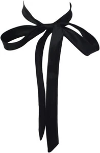 Women Long Silk Bow Tie, Ladies Satin Self Necktie/Ribbon BowTie For Black - Picture 1 of 7