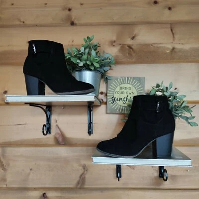 BSK Bershka Negro Gamuza Cuero Hebilla Botines Tacón Bloque Botas Talla 36 Foto 1 de 4