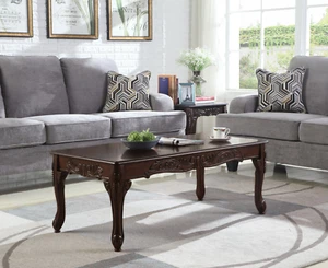 Traditional Ornate Detailing Dark Cherry Finish Coffee Table - Picture 1 of 4