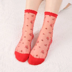 Women Transparent Thin Flower Lace Socks Crystal Silk Short Ankle Sock Summer US - Picture 1 of 36