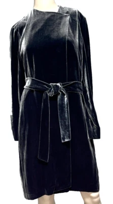 Donna Karan Vintage Gray Velvet Collarless Belted Coat Jacket  US 2 4 Small - Image 1 of 4