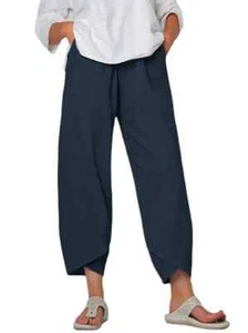 Lightweight Womens Pull-on Tapered Ankle Crop Palazzo Pants Sz L NAVYBLUE NIB - Picture 1 of 1