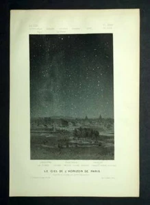 Lithographie LE CIEL ÉTOILÉE DE L'HORIZON DE PARIS Tirage original de 1877 - Imagen 1 de 2