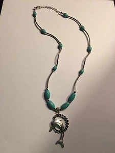Dolphin Pendant Tibetan Silver Vintage Bohemian Turquoise NECKLACE-N1100 - Picture 1 of 2