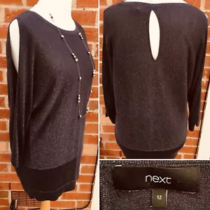 SIGUIENTE Vestido Jersey Gris Brillo Talla 12 Hombro Frío Verano Excelente L5 - Imagen 1 de 7