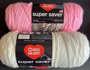 Lot of 2 Red Heart Super Saver 7 oz Yarn Petal Pink And Soft White 4 Medium E300 - Picture 1 of 12
