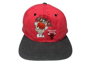 Vtg 90s 1996 LOONEY TUNES Red TAZ x CHICAGO BULLS NBA HAT Snapback Kid Cap YOUTH - Picture 1 of 8