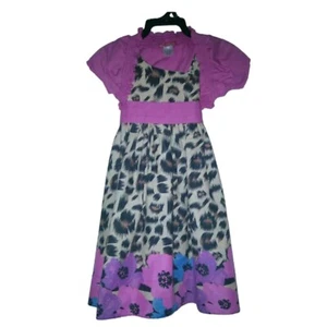 Miss Hollywood Girl's Tan Animal Print Floral Dress with Fuchia Shrug Size 5 - Picture 1 of 12