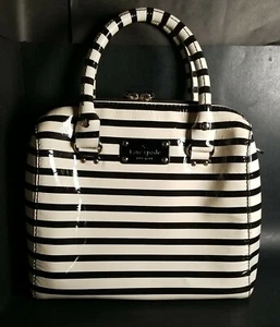 Kate Spade New York Cream Black Patent Leather Bag Purse 2 Handle 10"L 9.5"T 5"W - Picture 1 of 12