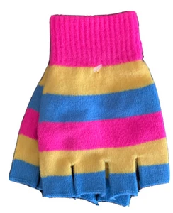 Nayt Fingerless Striped Gloves Pink Yellow Blue - Picture 1 of 1