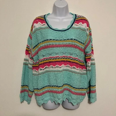 Suéter Pol Crochet Playa Abuela Mujer S Azul Rayas Como Nuevo Costero Foto 1 de 4