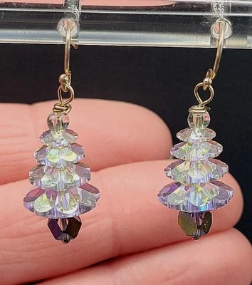 Pendientes Árbol de Navidad Hechos con Cristales SWAROVSKI Vitrail AB Iridiscente Transparente Foto 1 de 4