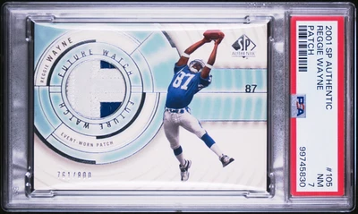 2001 SP Authentic Patch True Base Rookie Reggie Wayne RC /800  #105 PSA 7 - Image 1 of 2