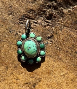 vtg 925 Sterling Silver Turquoise Cluster Charm Pendant - Picture 1 of 20