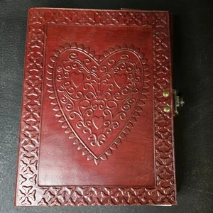 Large Vintage Heart Embossed Leather Journal with Lock Closure - Handmade Paper - Picture 1 of 10