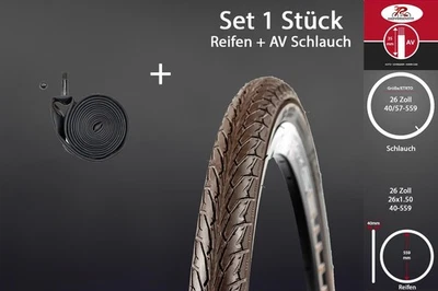 26 Zoll Fahrrad Reifen Set 26x1.50 City Trekking Mantel 40-559 Schlauch AV - Bild 1 von 4