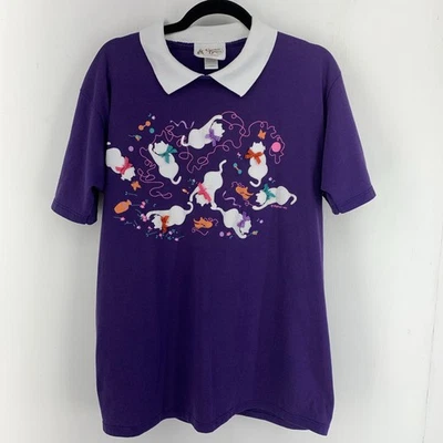 Camiseta De Colección Para Mujer Grande Gato Dama Cuello Colorido Boho Grunge Púrpura Gatitos Foto 1 de 4