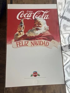 Vintage 80s / 90s Coca Cola Soda Feliz Navidad Poster Santa Claus Rare Vtg - Picture 1 of 5