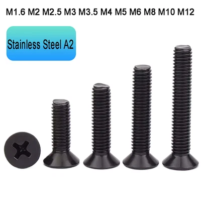 GOO BETTTER Tornillos avellanados de acero inoxidable negro A2 con ranura en cruz H tornillos de cabeza avellanada DIN 965