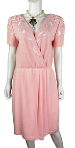 St. John Evening 10 US 46 IT M Pink Knit Wool Embroidered Wrap Dress Runway Auth - Picture 1 of 8