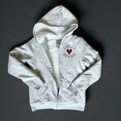 NEW 14-16 Girl Youth LUCKY Brand Hoodie Junior Gray Sherpa Fur Lined Full Zip - Image 1 of 4